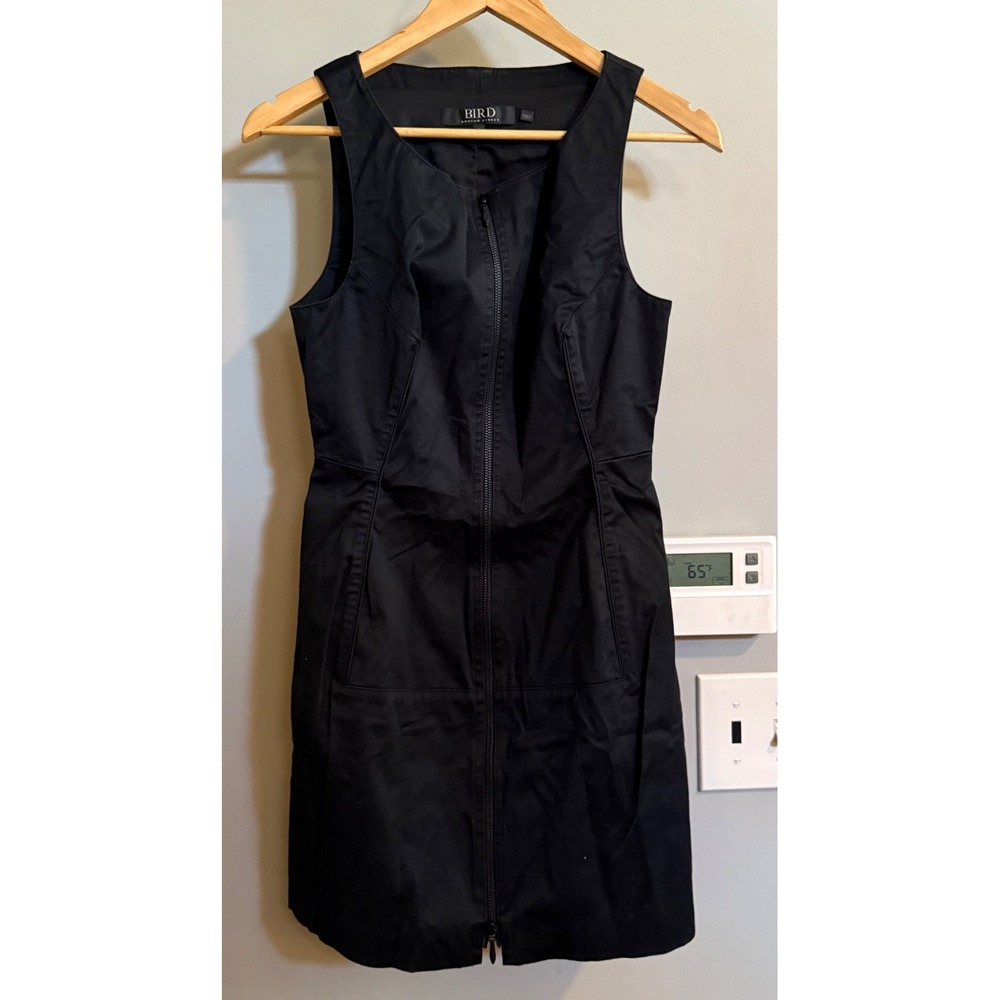 Bird Bruton Street Front Zip Mini Dress Women Small Black Sleeveless LBD Edgy